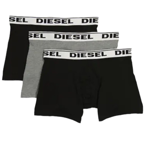 Diesel Sebastian Boxer Briefs Stretch Cotton Black Gray (3 Pack) - Picture 1 of 3